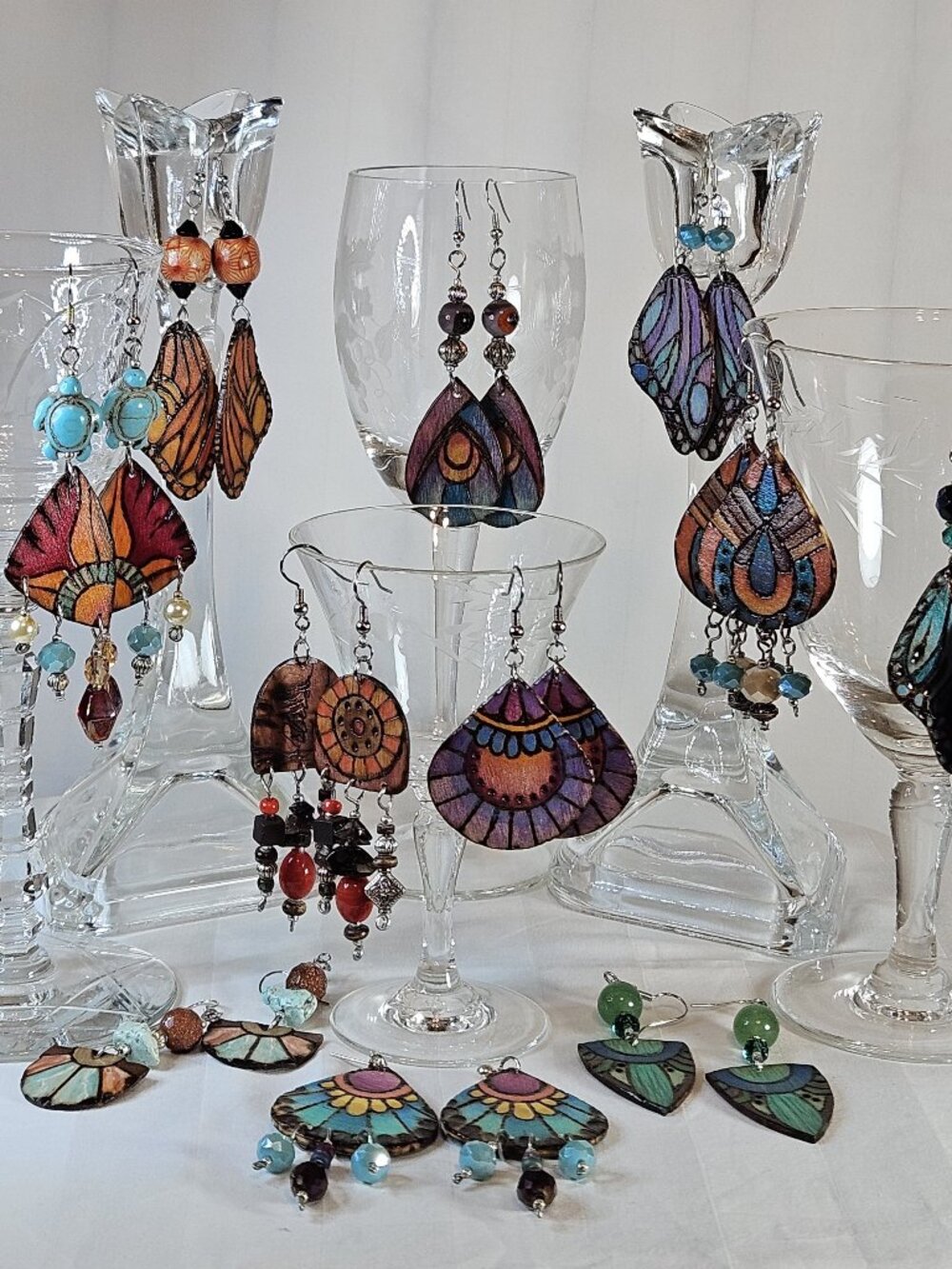 Handmade Boho Pyrography Wooden Earrings